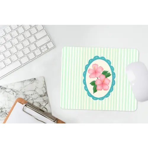 Bloemen - Ovaal - Strepen - Groen muismat rubber klein -witbureau