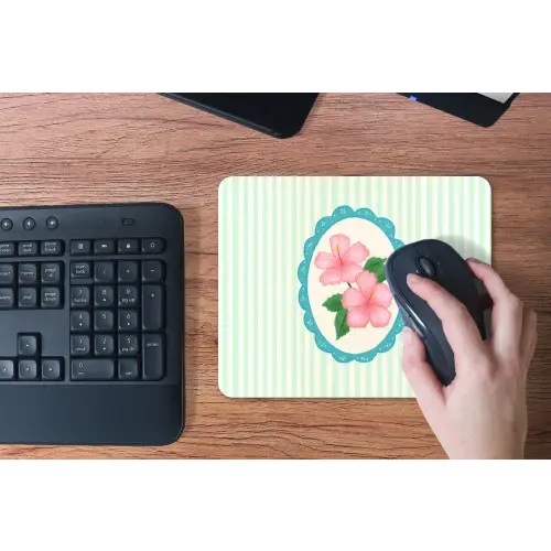 Bloemen - Ovaal - Strepen - Groen muismat rubber klein -toetsenbord