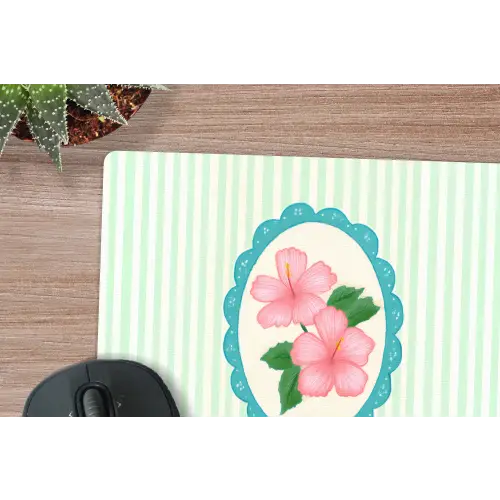 Bloemen - Ovaal - Strepen - Groen muismat rubber klein -closeup