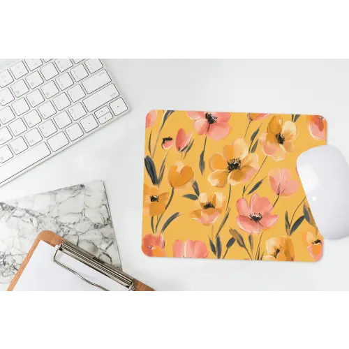 Bloemen - Geschilderd - Geel muismat rubber klein -witbureau