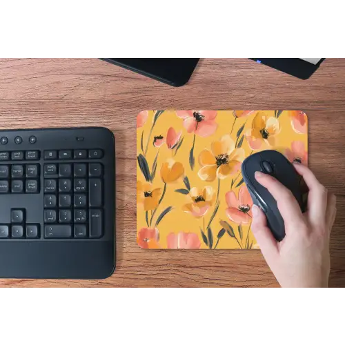 Bloemen - Geschilderd - Geel muismat rubber klein -toetsenbord