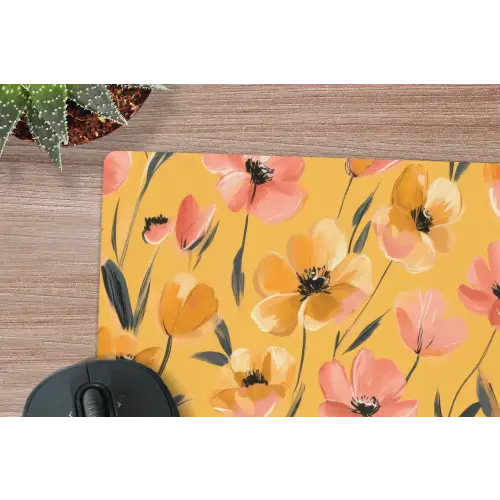 Bloemen - Geschilderd - Geel muismat rubber klein -closeup