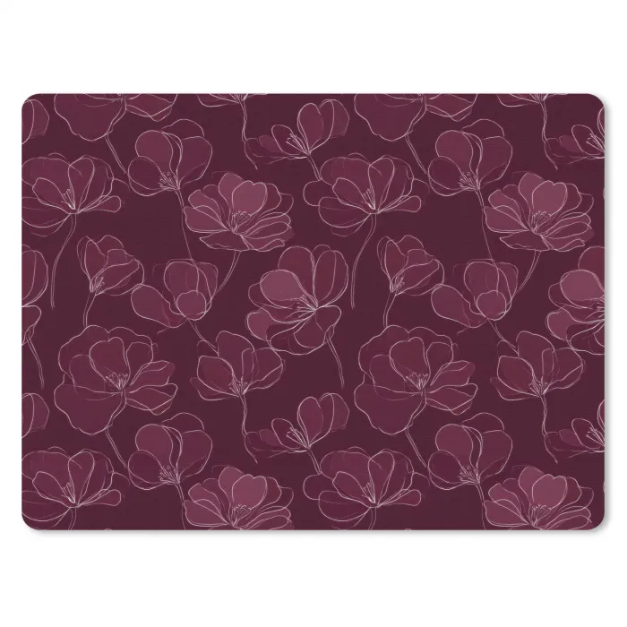 Bloemen - Patroon - Bordeauxrood muismat rubber klein 262 -3d