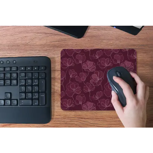 Bloemen - Patroon - Bordeauxrood muismat rubber klein 262 -toetsenbord
