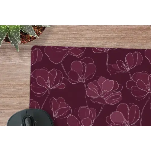 Bloemen - Patroon - Bordeauxrood muismat rubber klein 262 -closeup