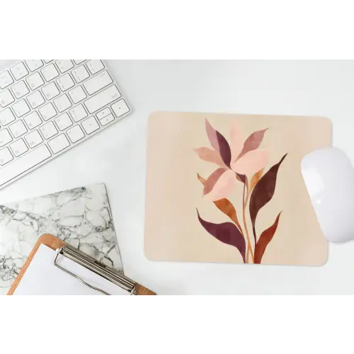 Bloemen - Blaadjes - Minimalistisch - Roze muismat rubber klein -witbureau