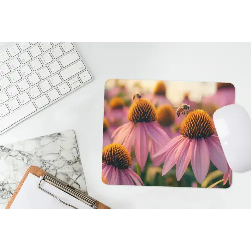 Bloemen - Paars - Bijen muismat rubber klein -witbureau