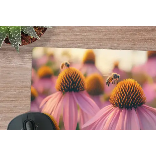 Bloemen - Paars - Bijen muismat rubber klein -closeup
