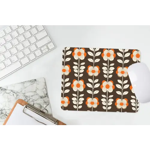 Bloemen - Retro - Bruin muismat rubber klein 262 -witbureau