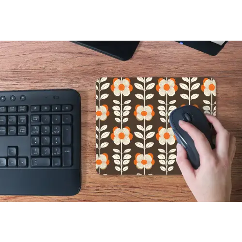 Bloemen - Retro - Bruin muismat rubber klein 262 -toetsenbord