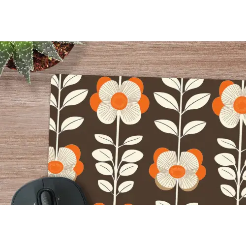 Bloemen - Retro - Bruin muismat rubber klein 262 -closeup