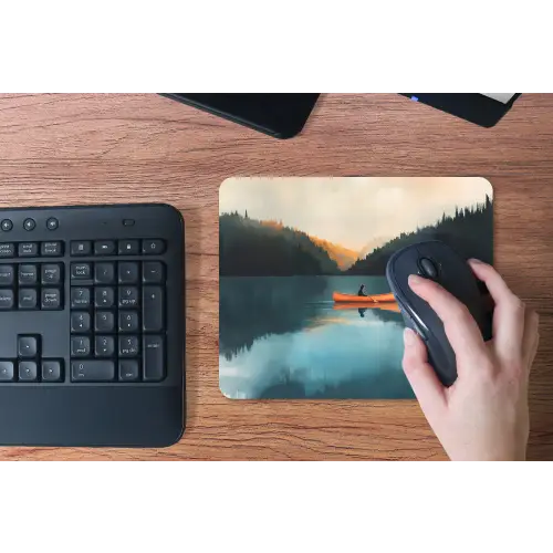 Bossen - Meer - Kano - Oranje muismat rubber klein -toetsenbord