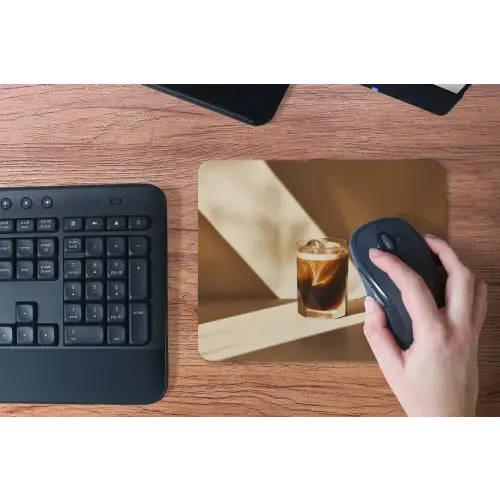 Glas - Ijskoffie - Schaduw - Bruin muismat rubber klein -toetsenbord