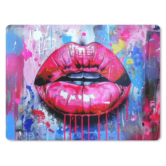 Graffiti - Lippen - Felroze - Geschilderd muismat rubber klein -3d