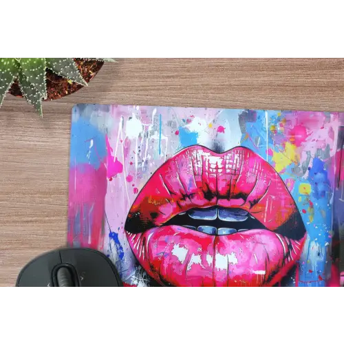 Graffiti - Lippen - Felroze - Geschilderd muismat rubber klein -closeup