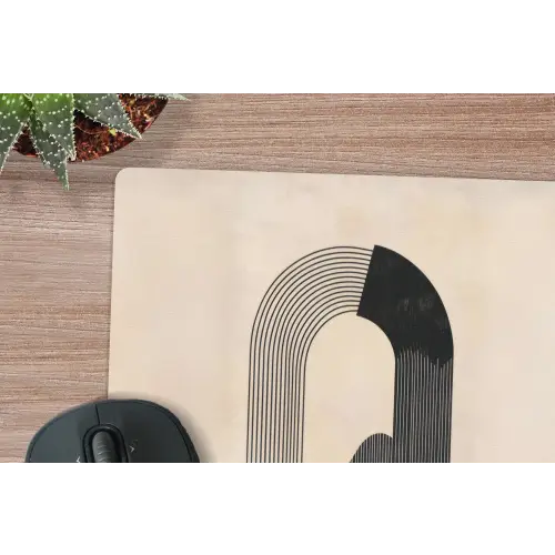 Grafisch gebogen motief - Beige muismat rubber klein -closeup