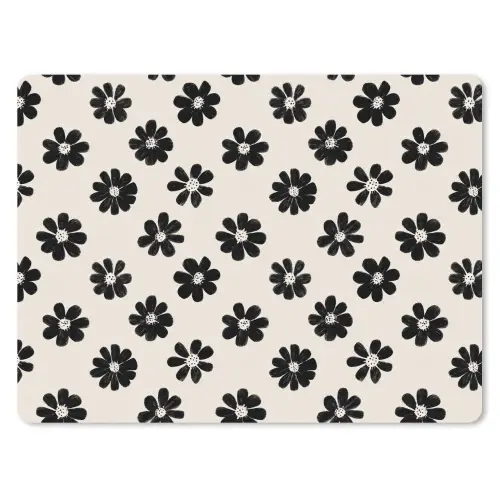 Grafisch - Madeliefjes - Zwart - Beige muismat rubber klein 262 -3d