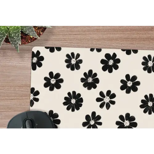 Grafisch - Madeliefjes - Zwart - Beige muismat rubber klein 262 -closeup