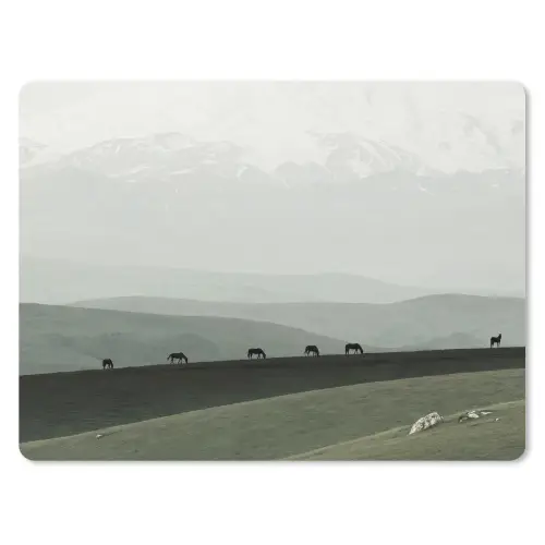 Grijs - Berg - Paarden muismat rubber klein -3d