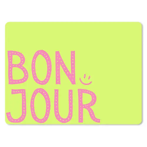 Groen - Smiley - Bonjour - Roze muismat rubber klein -3d