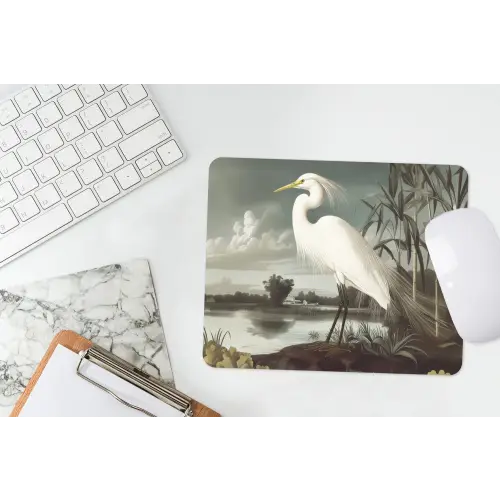 Reiger - Planten - Wolken - Wit muismat rubber klein -witbureau
