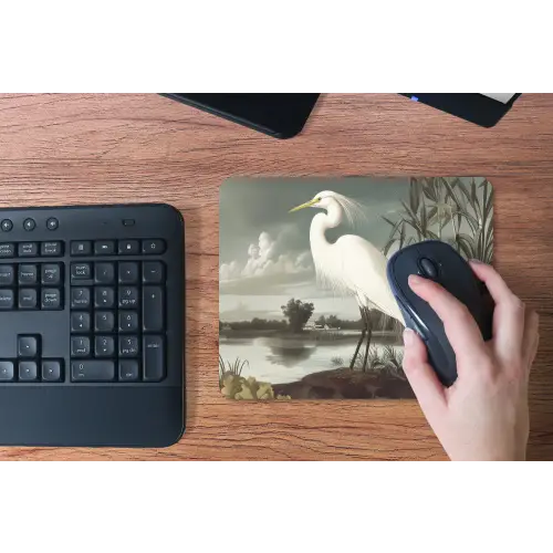 Reiger - Planten - Wolken - Wit muismat rubber klein -toetsenbord