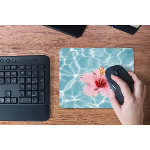 Hibiscus - Water - Roze muismat rubber klein -toetsenbord