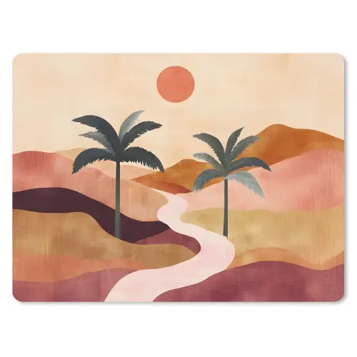 Heuvels - Palmbomen - Abstract muismat rubber klein -3d