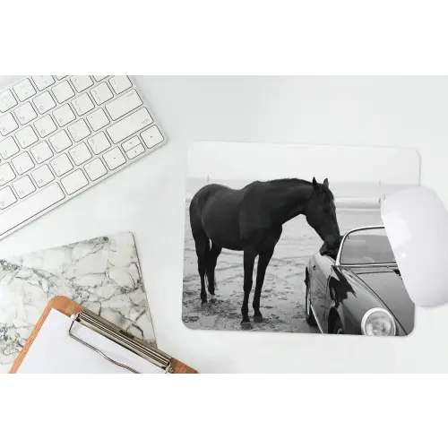 Paard - Auto - Zwart - Wit muismat rubber klein -witbureau