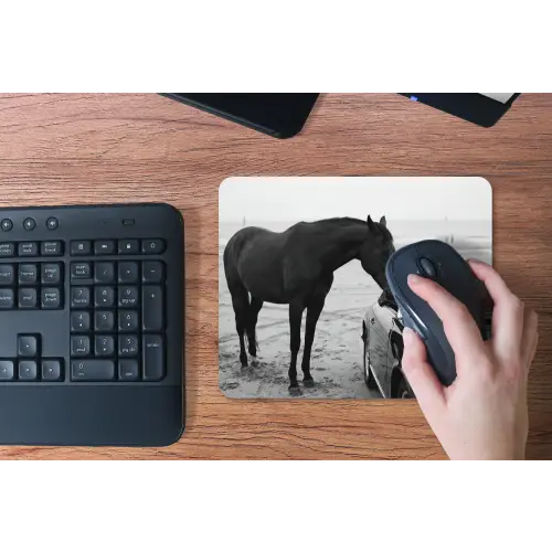 Paard - Auto - Zwart - Wit muismat rubber klein -toetsenbord