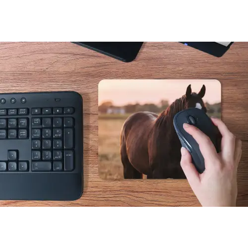 Paard - Zonsondergang - Bruin muismat rubber klein -toetsenbord