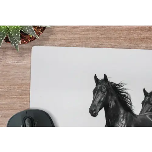 Paarden - Gras - Zwart - Wit muismat rubber klein -closeup
