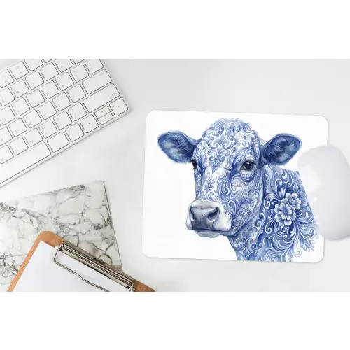 Illustratie - Koe - Blauw muismat rubber klein -witbureau