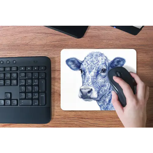 Illustratie - Koe - Blauw muismat rubber klein -toetsenbord