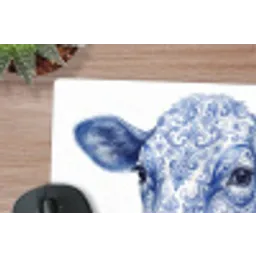 Illustratie - Koe - Blauw muismat rubber klein -closeup