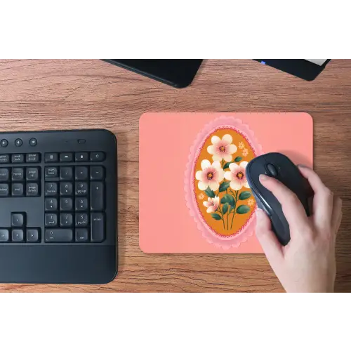 Illustratie - Bloemen - Rand - Roze muismat rubber klein -toetsenbord