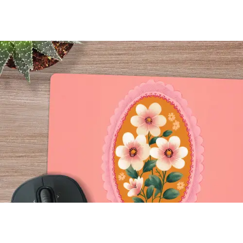 Illustratie - Bloemen - Rand - Roze muismat rubber klein -closeup