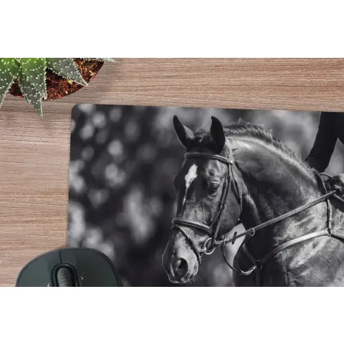 Springen - Paard - Zwart - Wit muismat rubber klein -closeup
