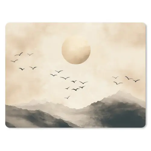 Landschap - Japandi - vogel muismat rubber klein -3d