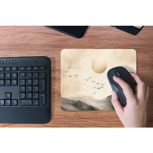 Landschap - Japandi - vogel muismat rubber klein -toetsenbord