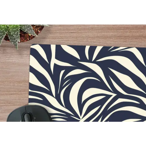 Bladvormen - Blauw - Patroon - Wit muismat rubber klein 262 -closeup