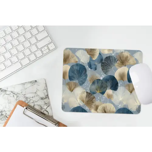 Bladeren - Abstract - Goud - Blauw muismat rubber klein -witbureau