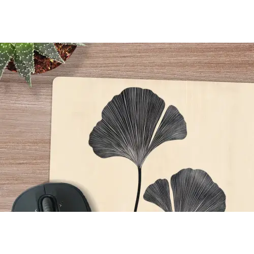 Bladeren - Minimalistisch - Zwart muismat rubber klein -closeup