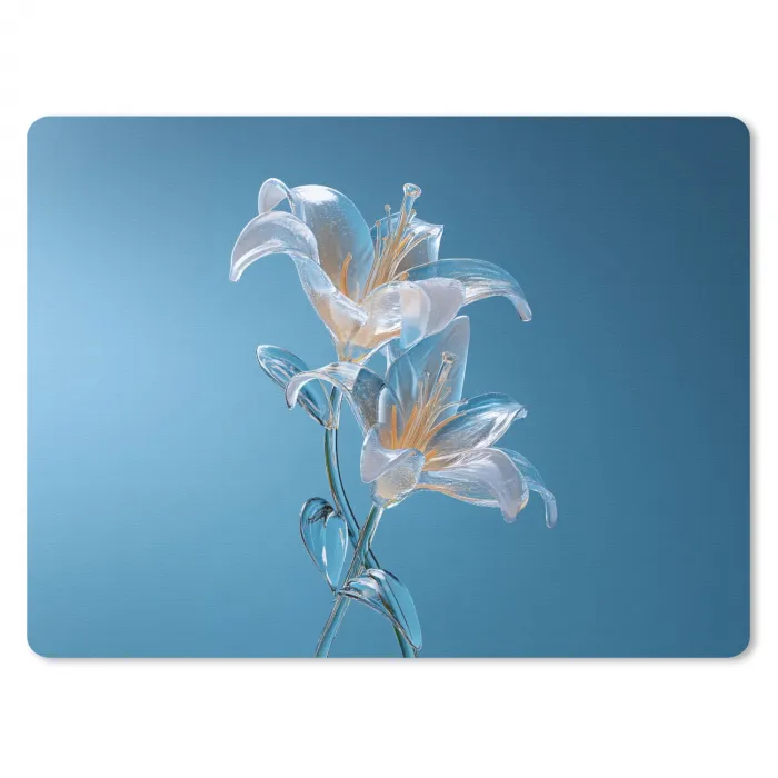 Lelies - Blauw - Glazen muismat rubber klein -3d