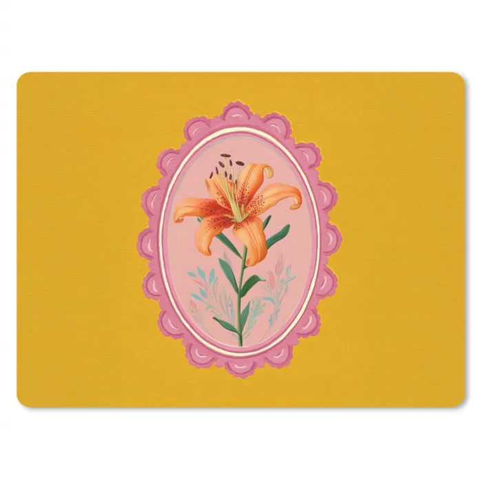 Lelie - Oranje - Lijst - Ovaal muismat rubber klein -3d