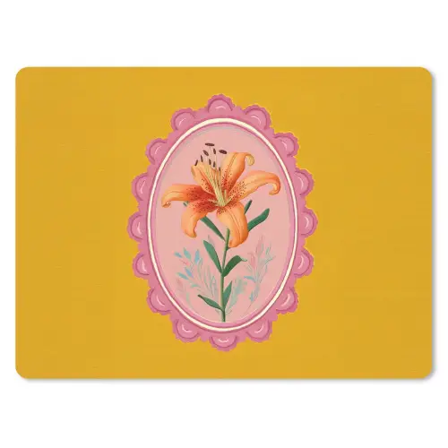 Lelie - Oranje - Lijst - Ovaal muismat rubber klein -3d