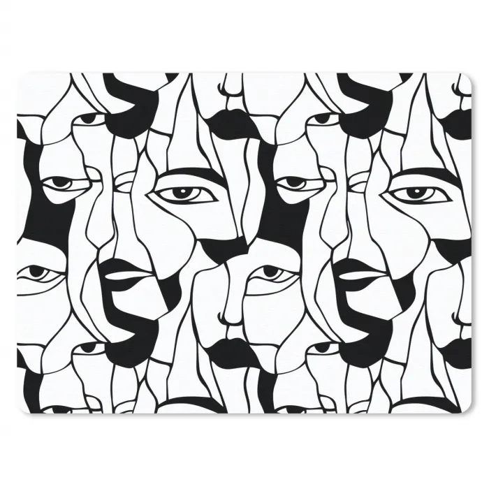 Lijnen - Gezichten - Zwart - Wit muismat rubber klein 262 -3d