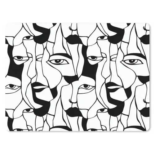 Lijnen - Gezichten - Zwart - Wit muismat rubber klein 262 -3d
