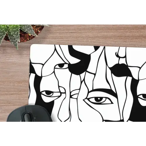 Lijnen - Gezichten - Zwart - Wit muismat rubber klein 262 -closeup