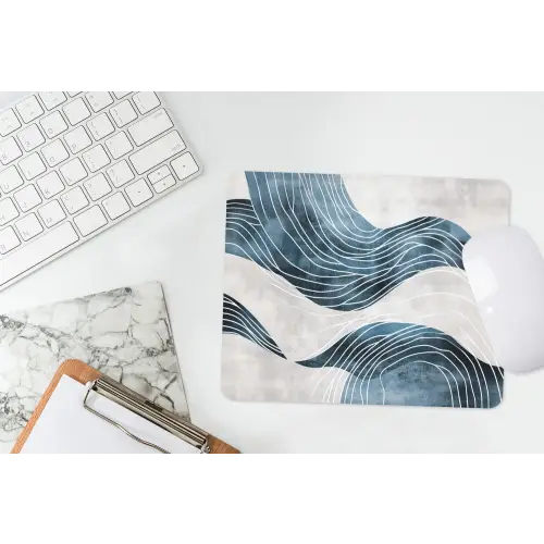 Lijnen - Golven - Abstract - Blauw muismat rubber klein -witbureau